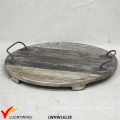 Shabby Chic Handmade Round Flat Decorative Wooden Tray with Handle